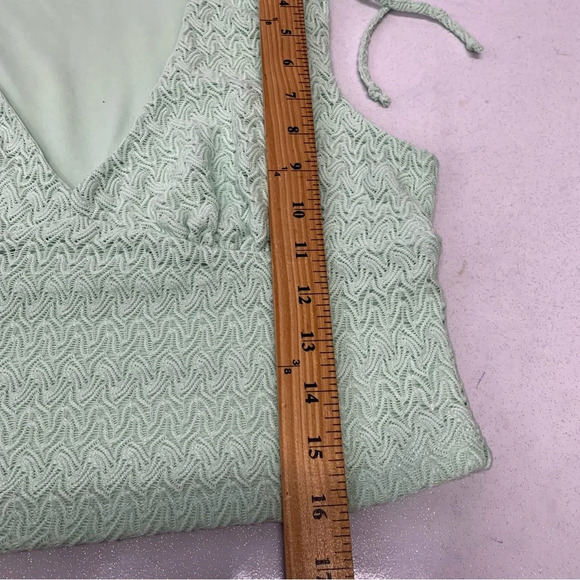 Madden NY Babydoll Crochet Lace Crop Top Woman Large Mint Green Knit Stretch Y2K - Picture 10 of 10